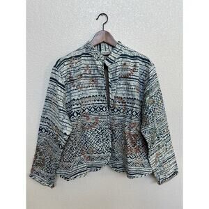 Vintage Chico's linen jacket open artsy sequin embroidered aztec southwestern 3